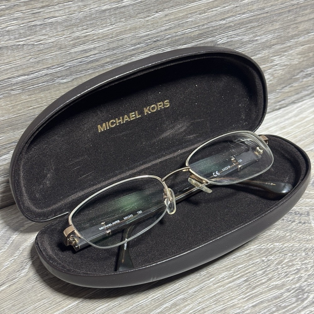 Michael Kors MK340 Eyeglass Frames 52-18-135 Gold Brown Semi Rimless +‎ Case